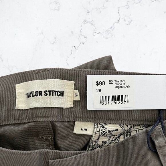 NWT Taylor Stitch The Slim Chino Sz 28 Organic Ash Gray Pant Zip Fly Deadstock - Picture 3 of 6